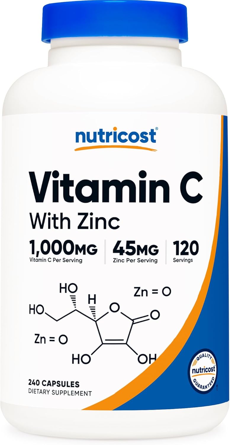 Nutricost Vitamin C and Zinc Capsules - 1000mg Vitamin C, 45mg Zinc - Non-GMO, Gluten Free - 120 Servings