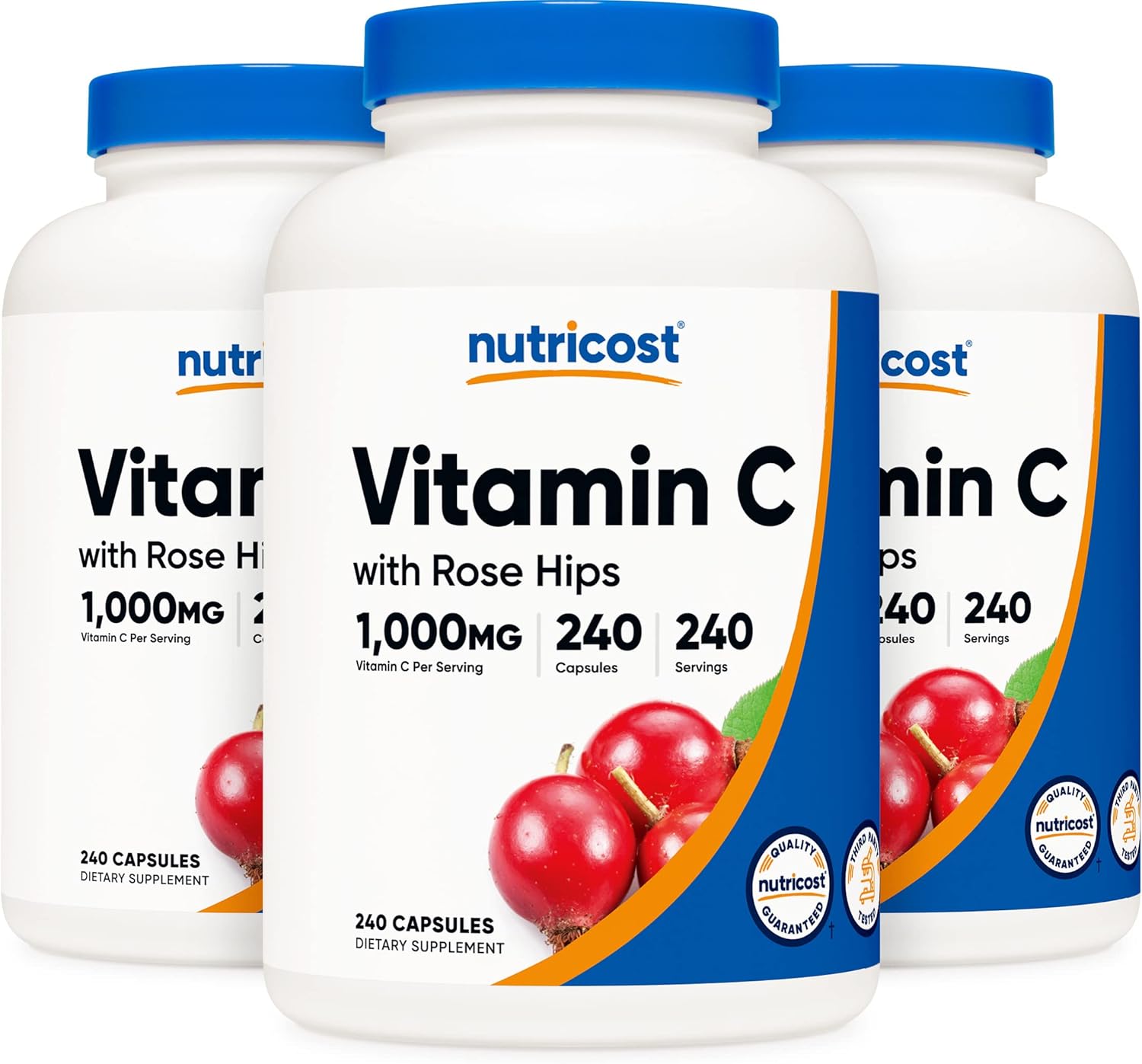 Nutricost Vitamin C with Rose HIPS 1025mg, 240 Capsules (3 Bottles) - Non-GMO, Gluten Free Supplement