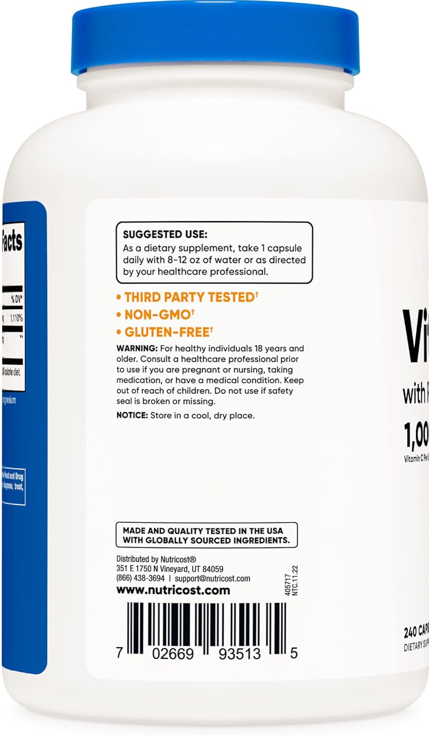 Nutricost Vitamin C with Rose HIPS 1025mg, 240 Capsules (3 Bottles) - Non-GMO, Gluten Free Supplement