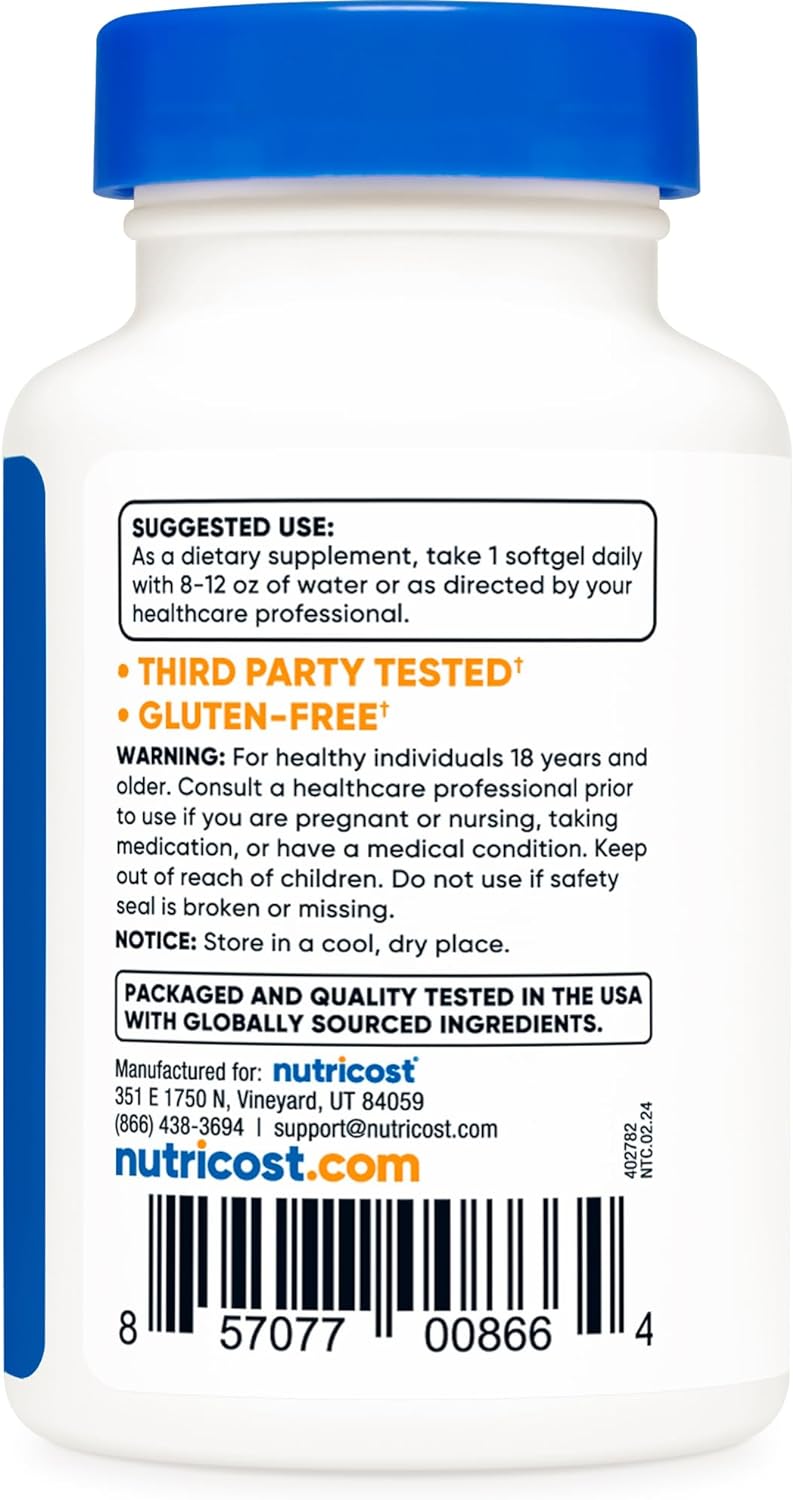 Nutricost Vitamin K2 (MK7) + Vitamin D3 Softgels - 120 Count, 100mcg/5000 IU, Gluten Free & Non-GMO