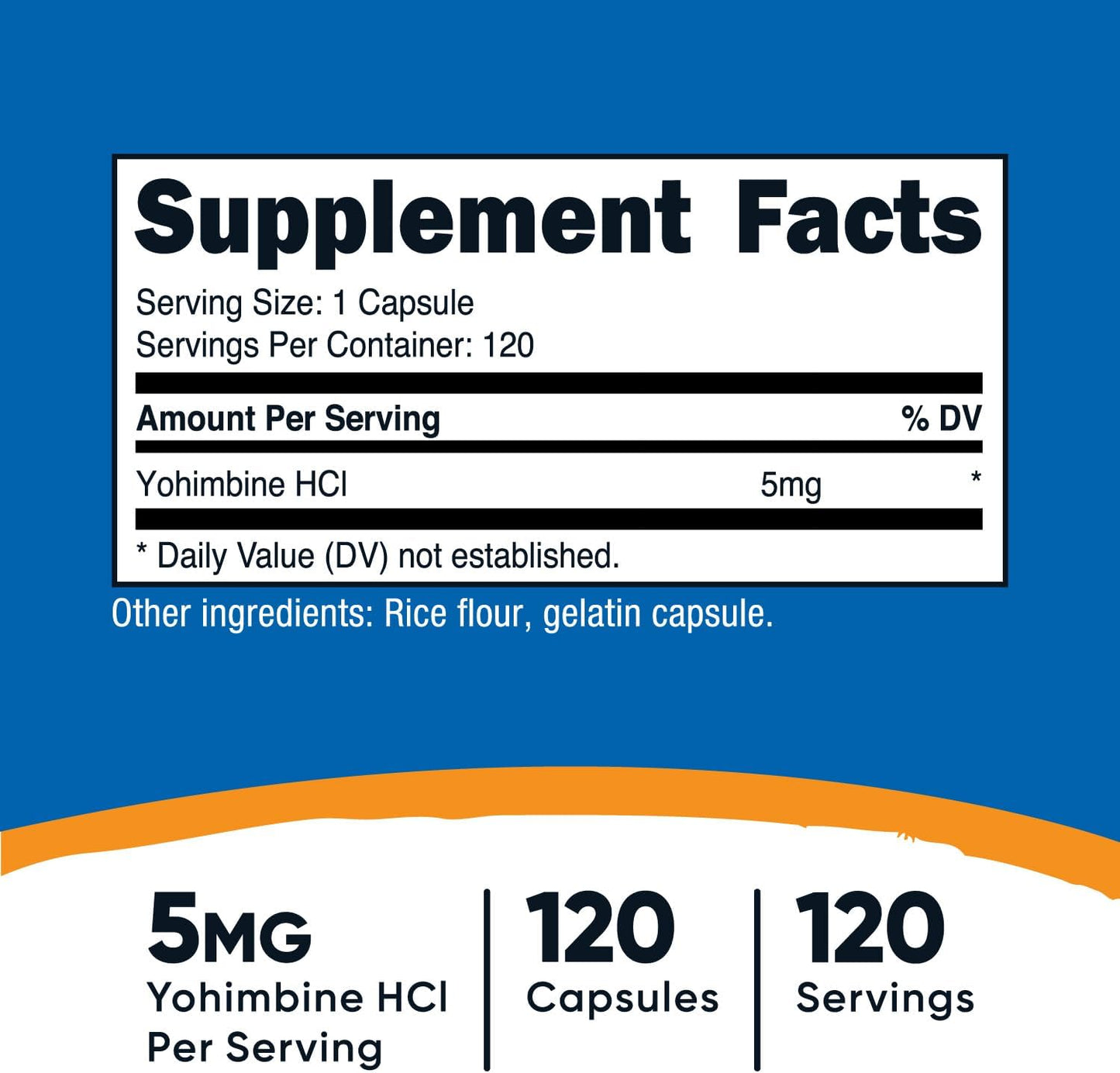 Nutricost Yohimbine HCl Capsules - 5mg, 120 Count, Gluten-Free & Non-GMO