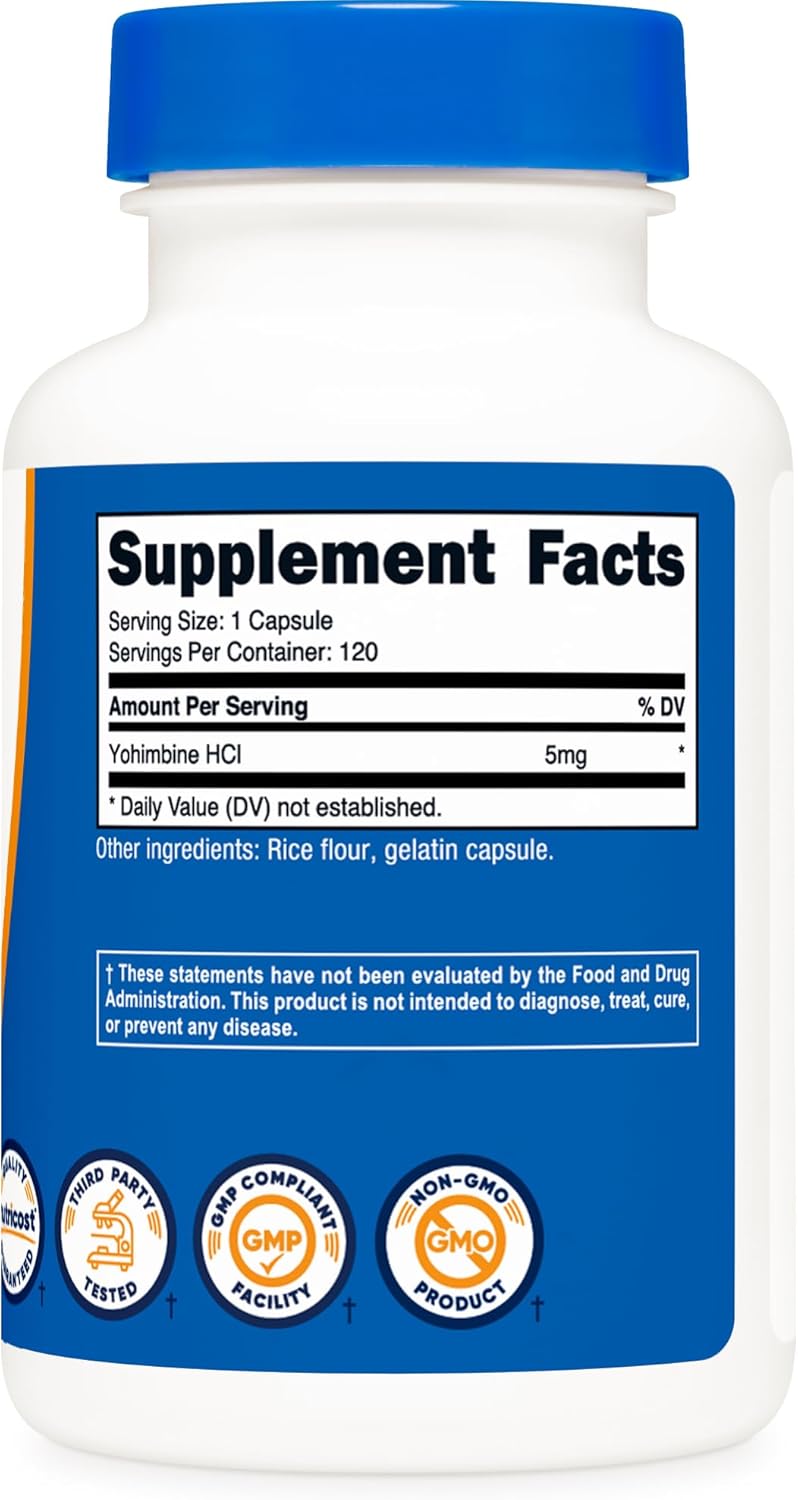Nutricost Yohimbine HCl Capsules - 5mg, 120 Count, Gluten-Free & Non-GMO