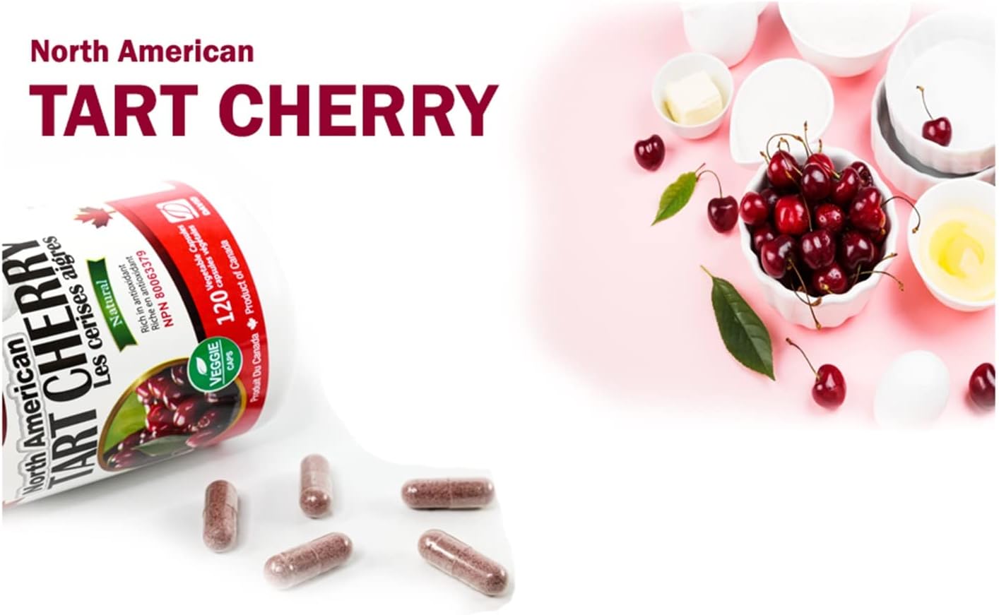 Nutridom North-American Tart Cherry Capsules - 500mg, 120 Count - Natural & Non-GMO Supplement