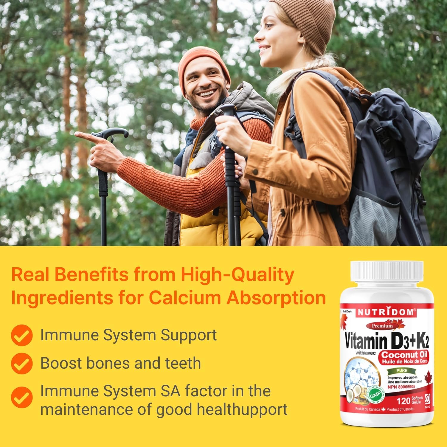 Nutridom Vitamin D3 and K2 Softgels with Coconut Oil (120 Count)