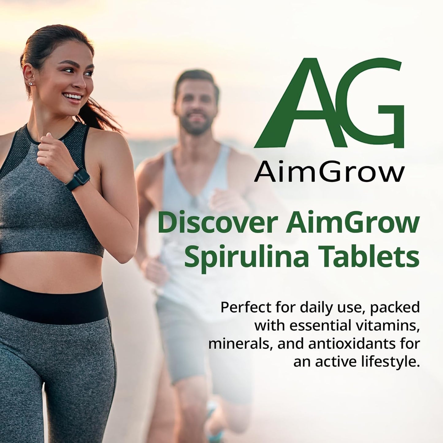 Nutrient-Rich Aimgrow Spirulina Tablets for Energy and Immune Health - Non-GMO, Gluten-Free, 500mg, 300 Tablets, Health Canada Compliant