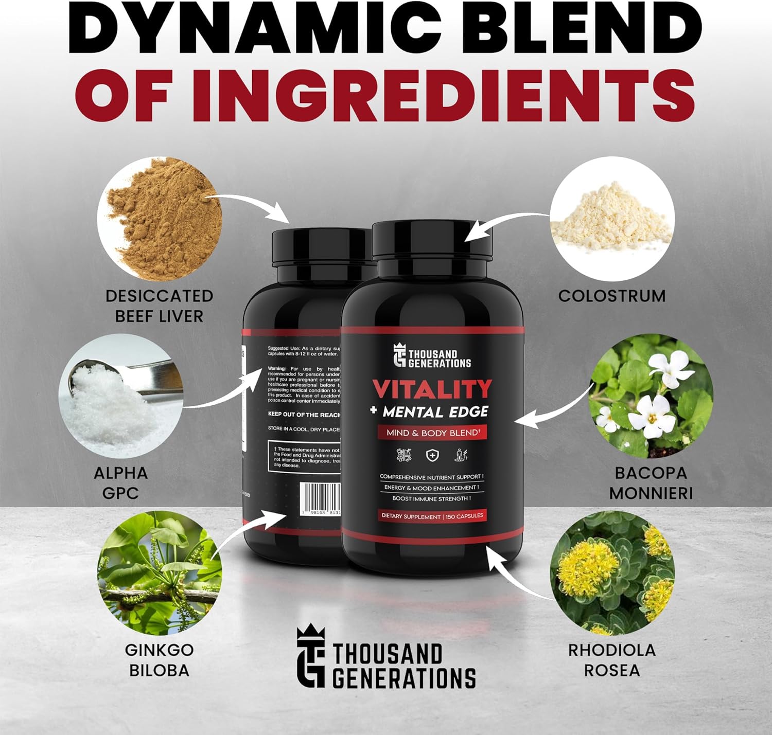 Nutrient-Rich Brain Booster with Grass-Fed Beef Liver & Colostrum, Alpha GPC, Rhodiola, Ginkgo, Bacopa - Focus & Energy Support