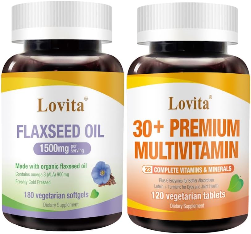 Nutrient-Rich Bundle: Lovita Flaxseed Oil & Premium Multivitamin for Adults 30+ (Vegetarian)