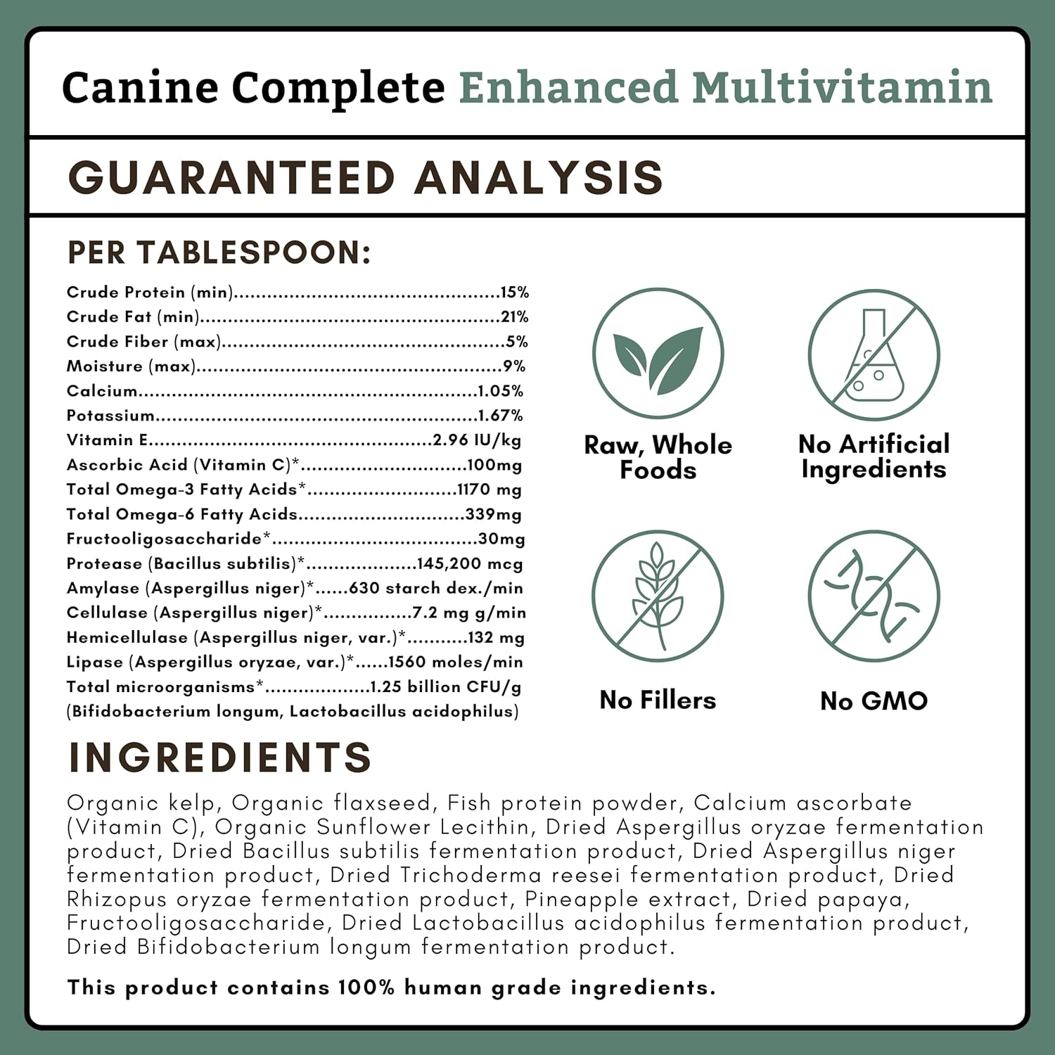 Nutrient-Rich Dog Multivitamin Powder for Immune System, Skin & Coat - Wholistic Pet Organics Canine Complete - 1 Lb Size