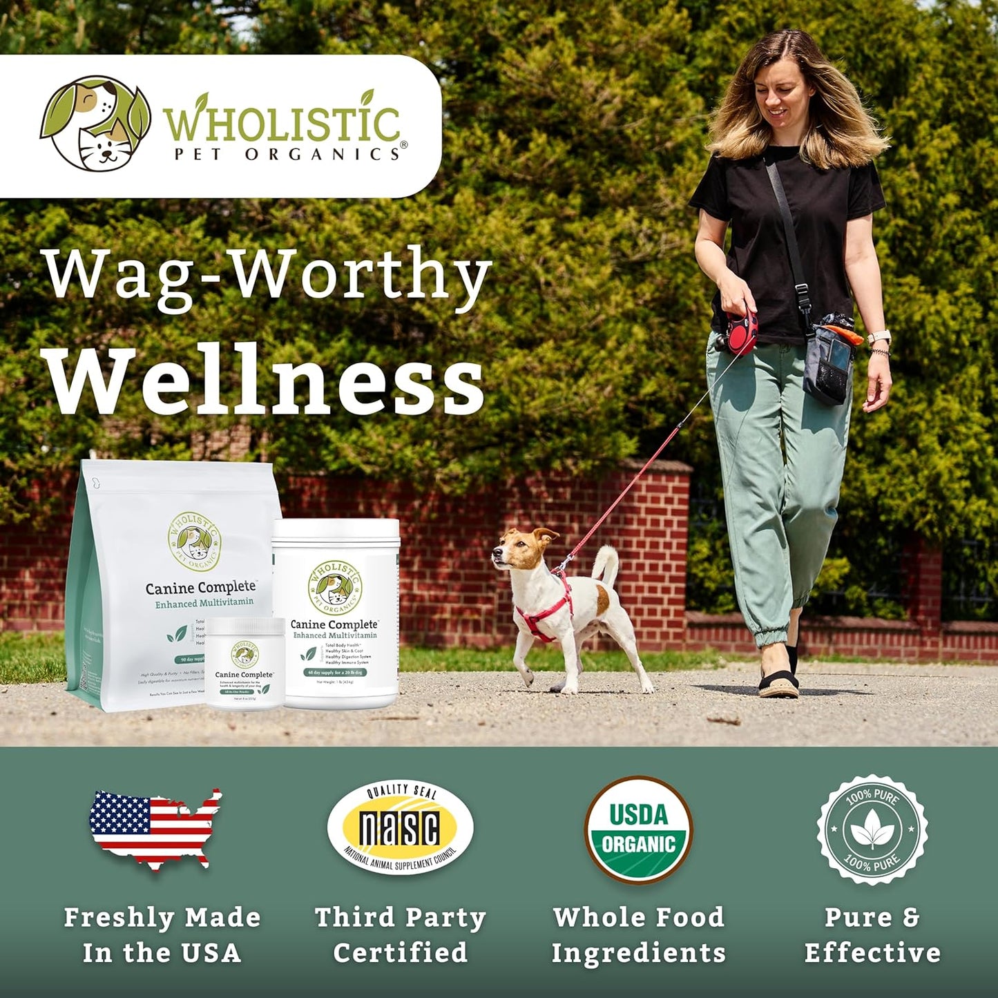 Nutrient-Rich Dog Multivitamin Powder for Immune System, Skin & Coat - Wholistic Pet Organics Canine Complete - 1 Lb Size
