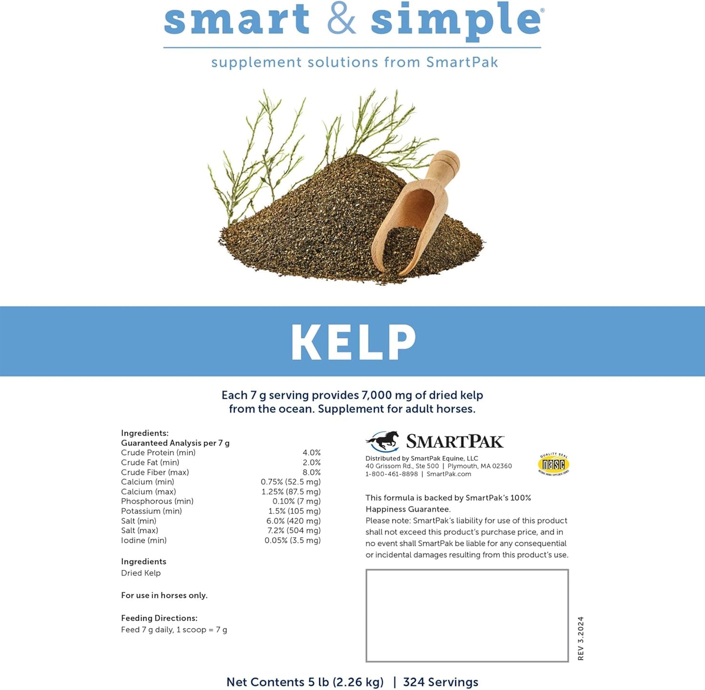 Nutrient-Rich Kelp Meal for Horses | Seaweed Supplement with Minerals and Vitamins | Supports Horse Health | 5lb Pack