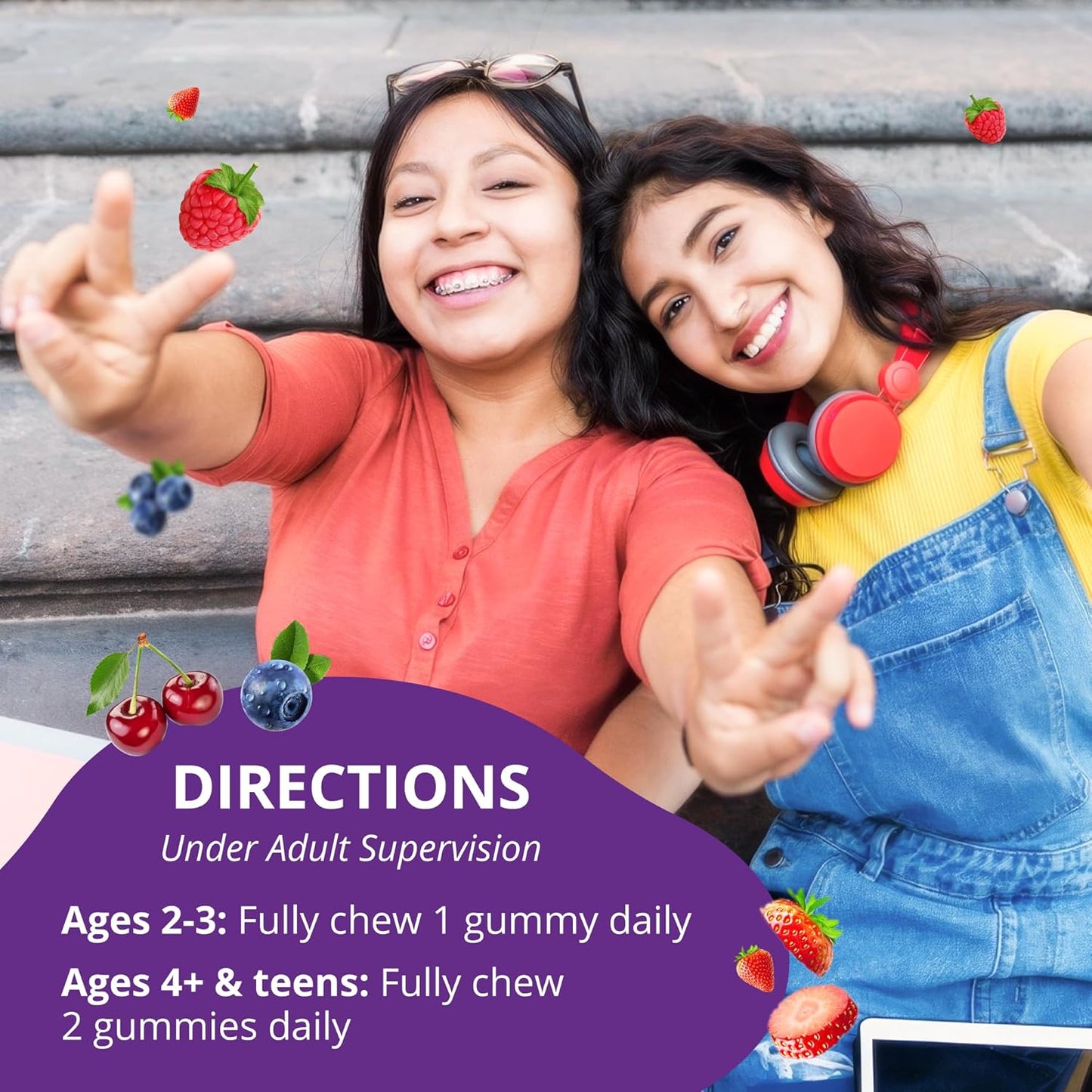 Nutrient-Rich Kids & Teens Tall Gummies | Bone Strength, Immunity Boost, Digestive Health | Calcium, Vitamin D3, K2, B Complex, Magnesium, Zinc | 20+ Berry Flavored Gummies, No Sugar