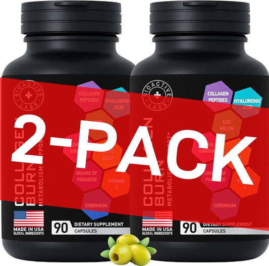 Nutrient-Rich Thermogenic Multi Collagen Capsules with Hyaluronic Acid - Type I, II, III, V, X - 2-Pack, 180 Capsules