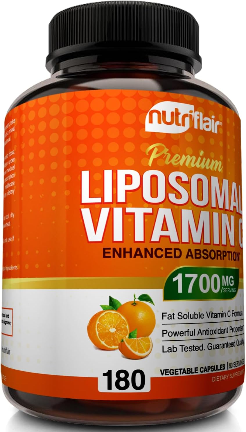 NutriFlair Liposomal Vitamin C 1700mg Capsules - High Absorption Antioxidant Supplement for Immune Support & Collagen Boost - Non-GMO Vegan Formula
