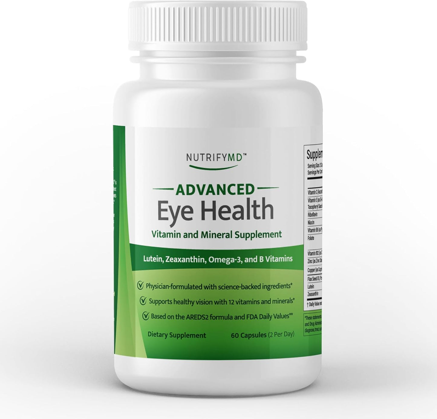 NutrifyMD Eye Health Supplement with Lutein, Zeaxanthin, Omega-3, B Vitamins - 60 Capsules