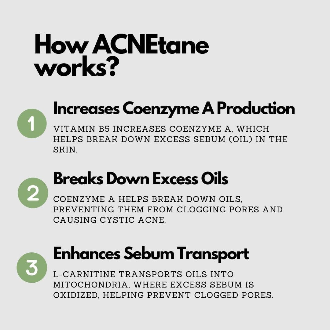 Nutriissa ACNEtane - Vegan Capsules for Hormonal & Cystic Acne Control - EPEB Certified Pantothenic Acid & L-Carnitine Formula