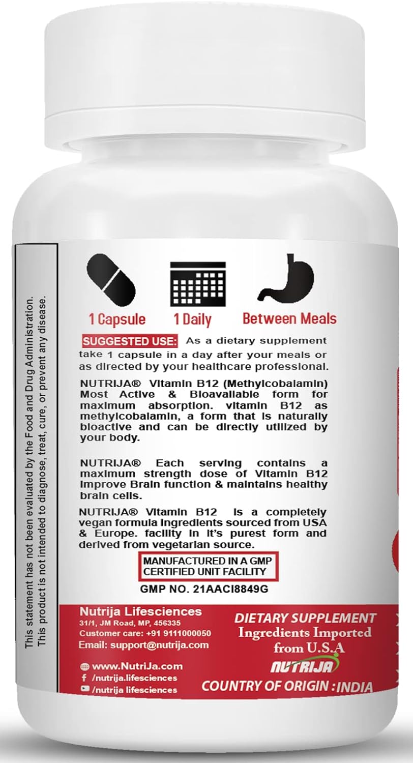 NutriJa B12 Supplement - 60 Capsules for Enhanced Wellness & Energy
