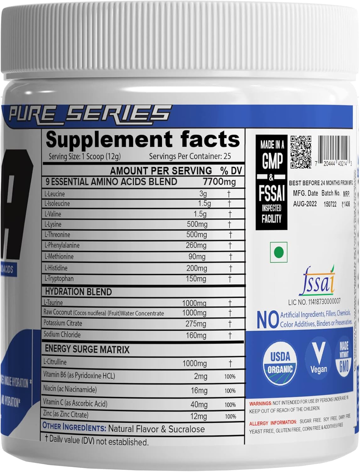 NutriJa EAA Supplement with Coconut Water & Lychee Flavor - 300g Hydration Blend & Energy Matrix with 9 Essential Amino Acids