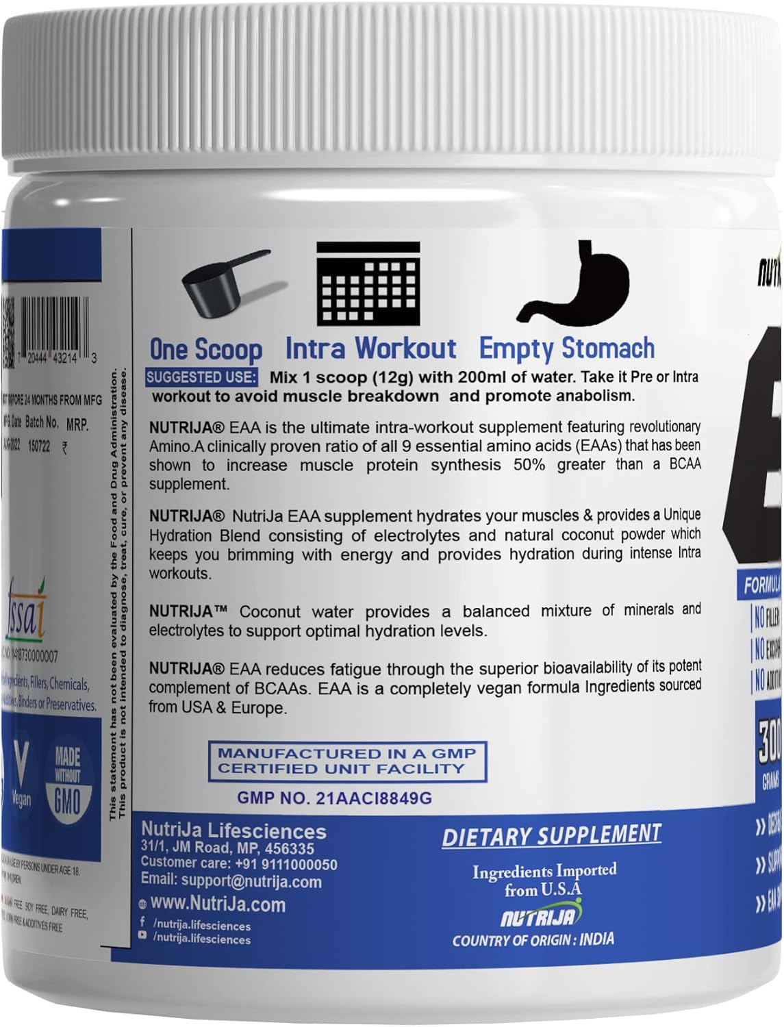 NutriJa EAA Supplement with Coconut Water & Lychee Flavor - 300g Hydration Blend & Energy Matrix with 9 Essential Amino Acids