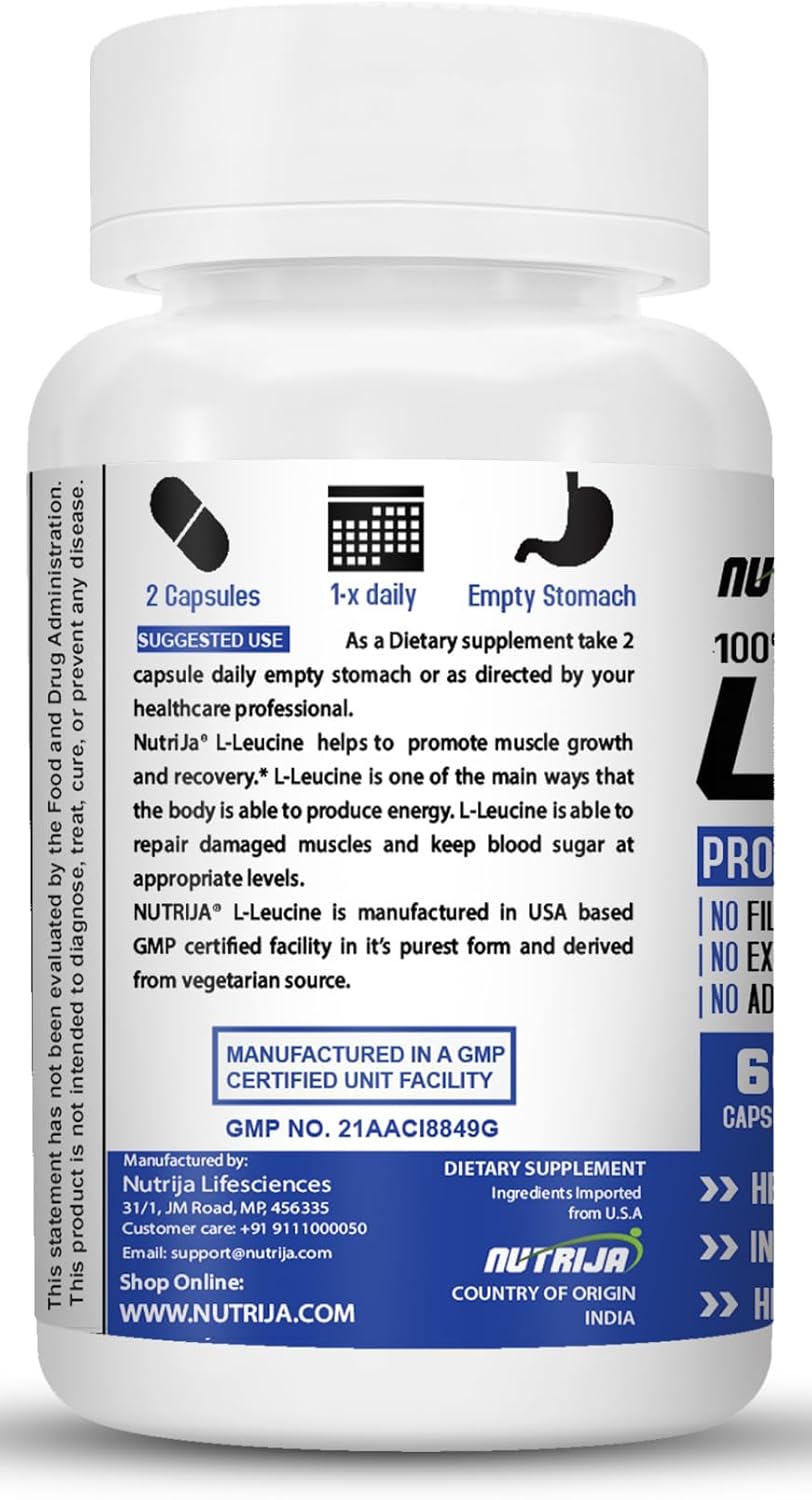 NutriJa L-Leucine Capsules 1000mg | Supports Lean Muscle Growth & Strength (120 Capsules)