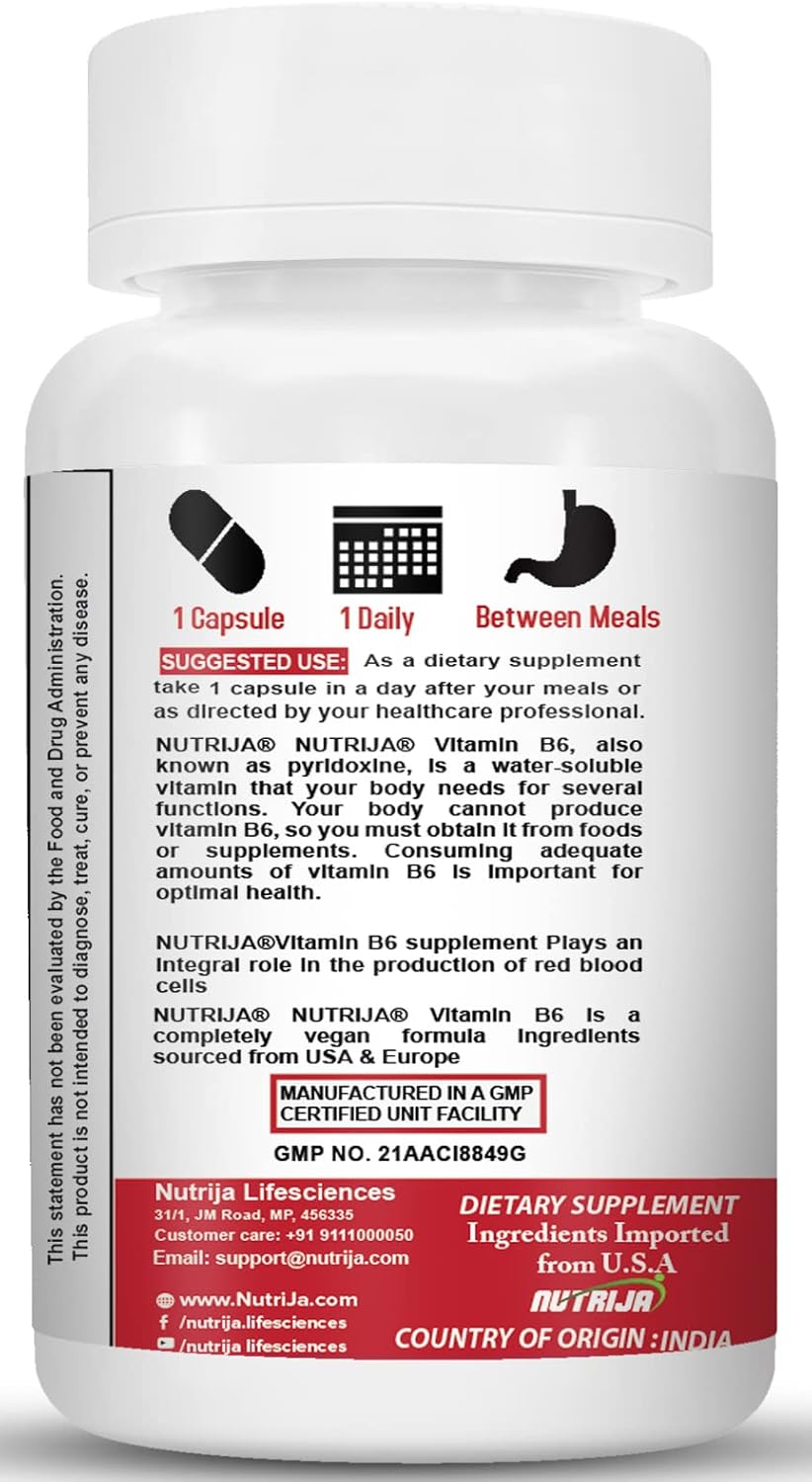 NutriJa Vitamin B6 Capsules - 60 Count Bottle