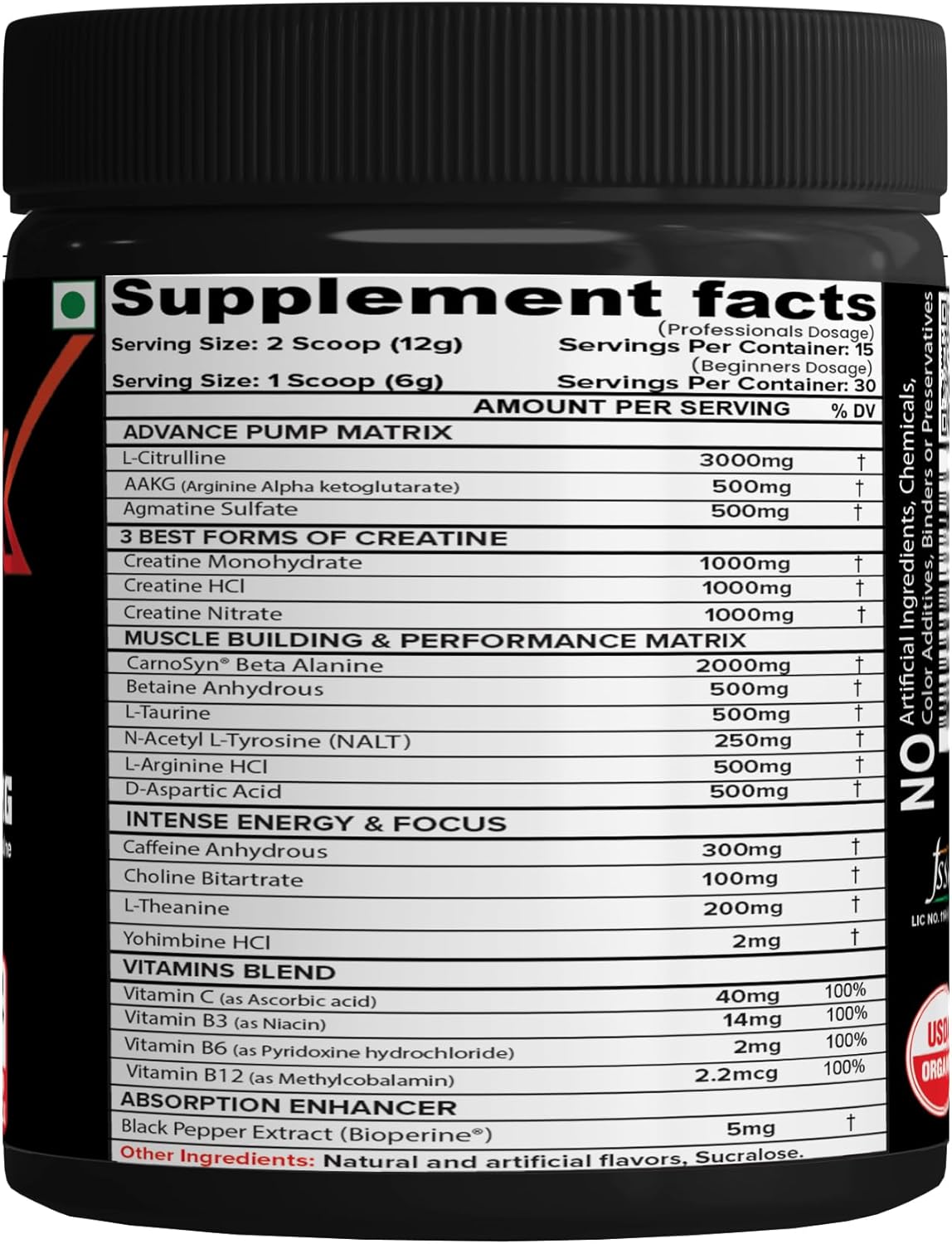 NutriJa Weapon-X Pre-Workout Powder - 21 Active Ingredients, 3 Creatine Forms, AAKG, Beta-Alanine, Caffeinated - Mango Flavor, 30 Servings
