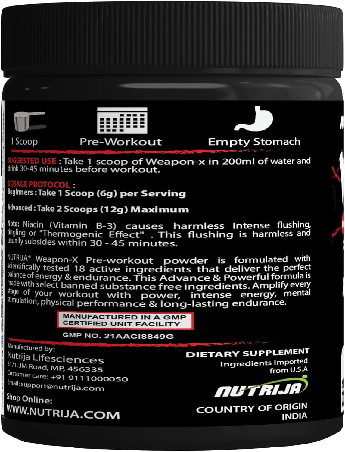 NutriJa Weapon-X Pre-Workout Powder - 21 Active Ingredients, 3 Creatine Forms, AAKG, Beta-Alanine, Caffeinated - Mango Flavor, 30 Servings