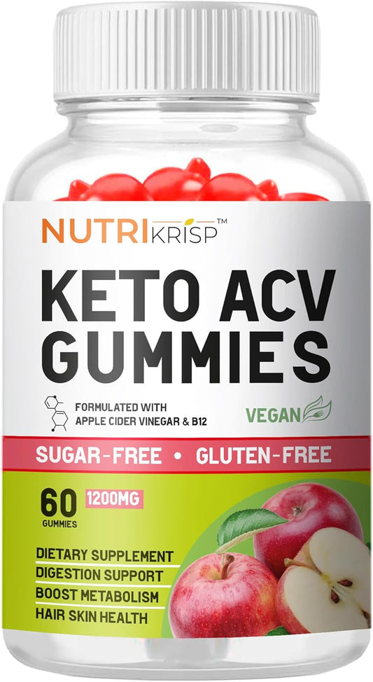 NutriKrisp Keto ACV Gummies - Advanced Weight Loss & Belly Fat Burn Supplement (1200MG) - Sugar-Free & Gluten-Free - For Men & Women