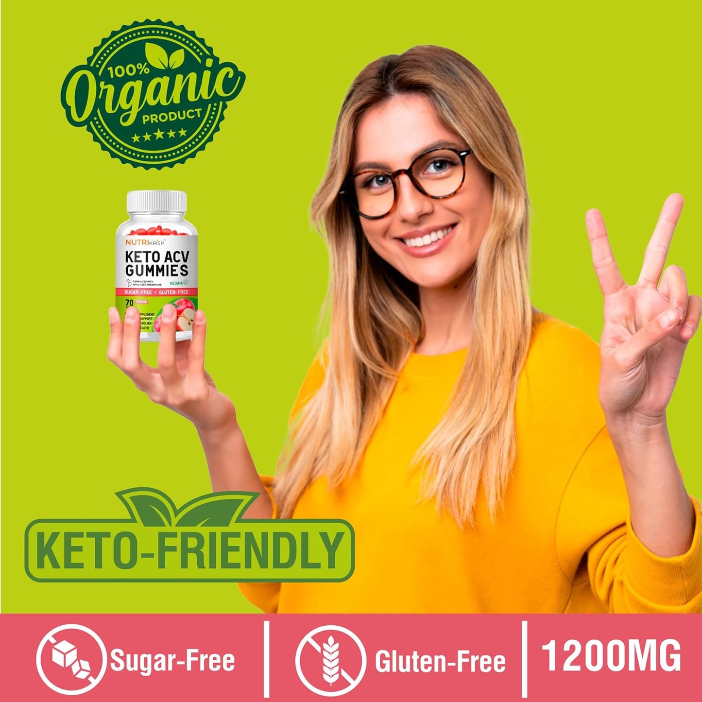 NutriKrisp Keto ACV Gummies - Advanced Weight Loss & Belly Fat Burn Supplement (1200MG) - Sugar-Free & Gluten-Free - For Men & Women
