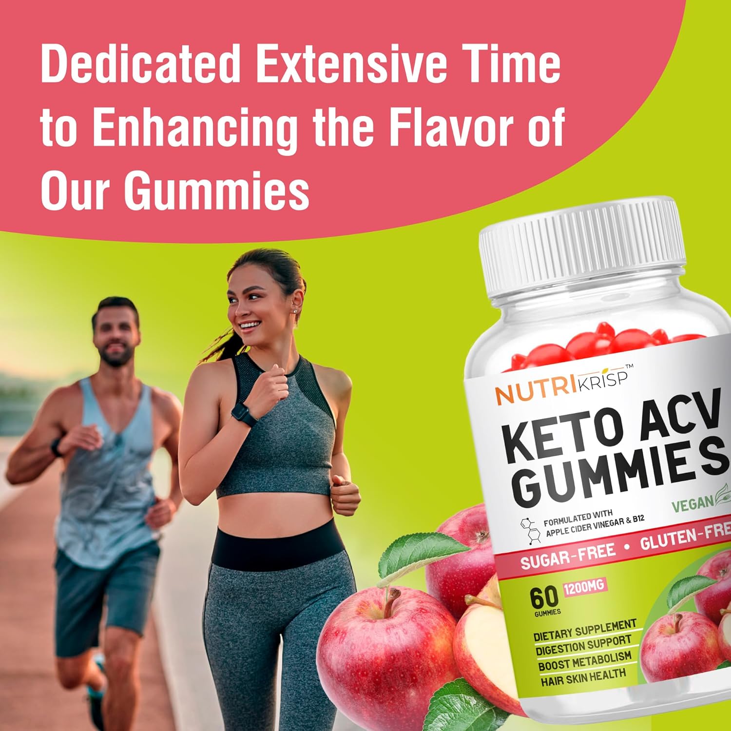 NutriKrisp Keto ACV Gummies - Advanced Weight Loss & Belly Fat Burn Supplement (1200MG) - Sugar-Free & Gluten-Free - For Men & Women