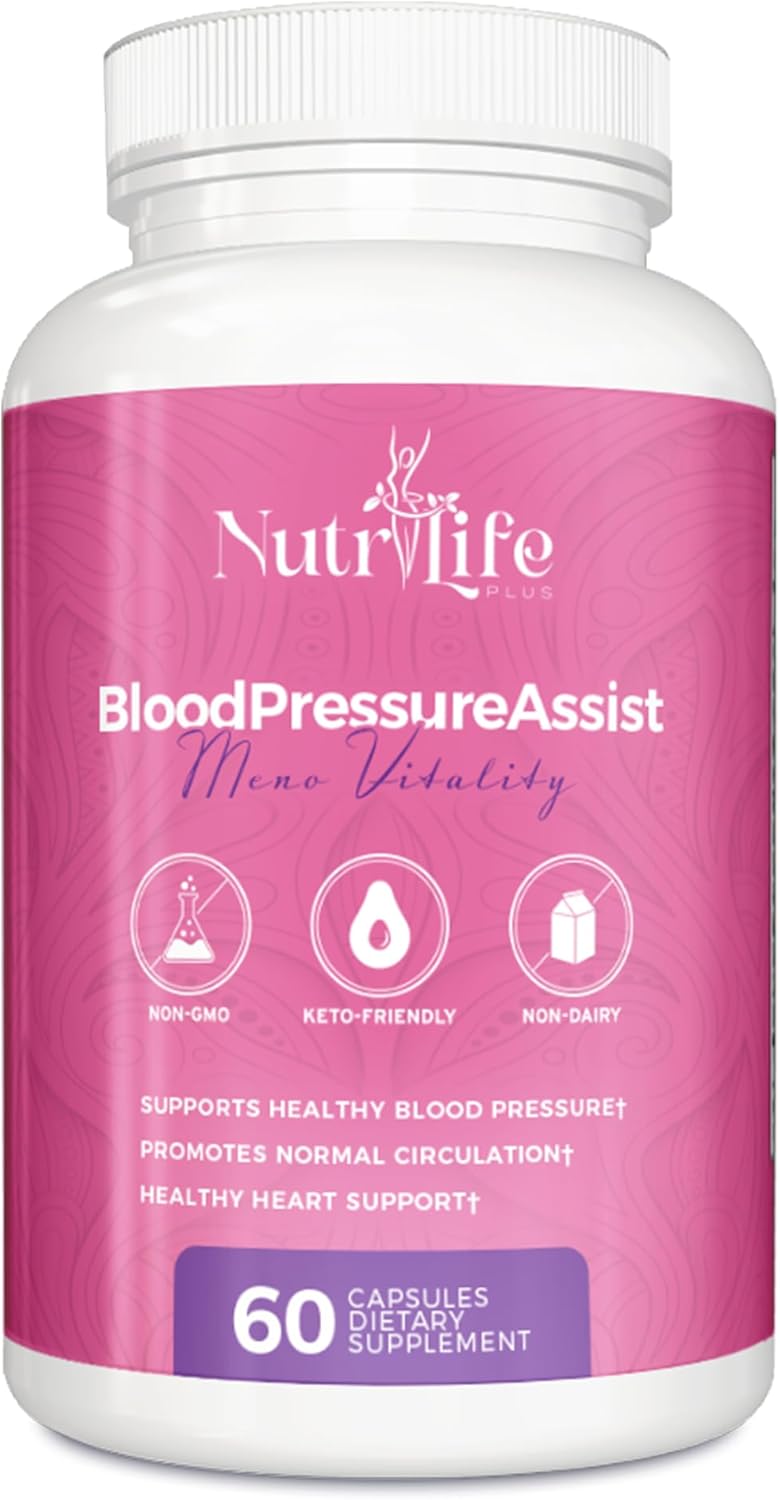 Nutrilife Plus Blood Pressure Support Supplement with Hawthorne Extract, Vitamin C, Folate, and Garlic Powder - Supports Heart Health and Circulation