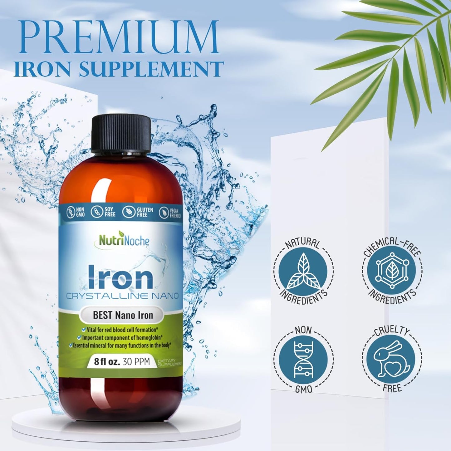 NutriNoche Liquid Iron Supplement - 30 ppm Crystalline Formula for Essential Colloidal Minerals