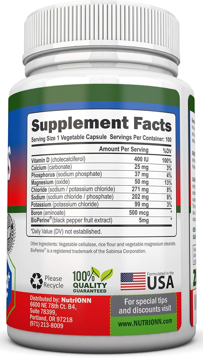 NutriONN Electrolyte Replacement Capsules - Natural Keto-Friendly Pills for Hydration and Revitalization - Potassium, Magnesium, Sodium Salts - 100 Capsules