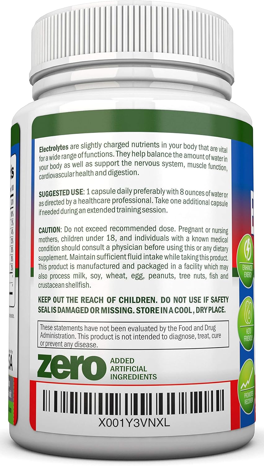NutriONN Electrolyte Replacement Capsules - Natural Keto-Friendly Pills for Hydration and Revitalization - Potassium, Magnesium, Sodium Salts - 100 Capsules