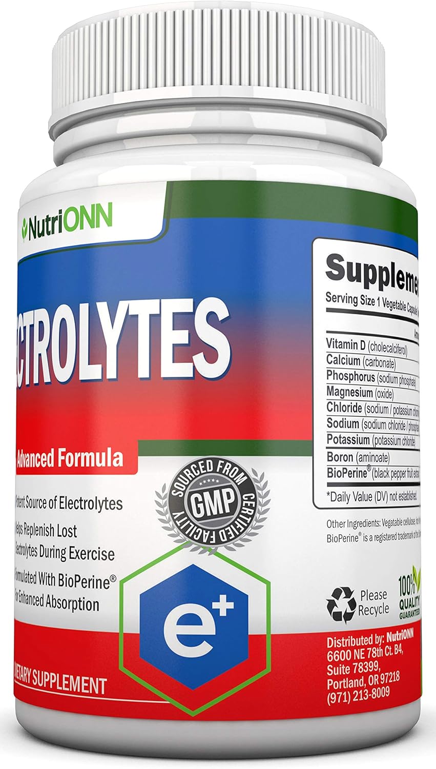NutriONN Electrolyte Replacement Capsules - Natural Keto-Friendly Pills for Hydration and Revitalization - Potassium, Magnesium, Sodium Salts - 100 Capsules