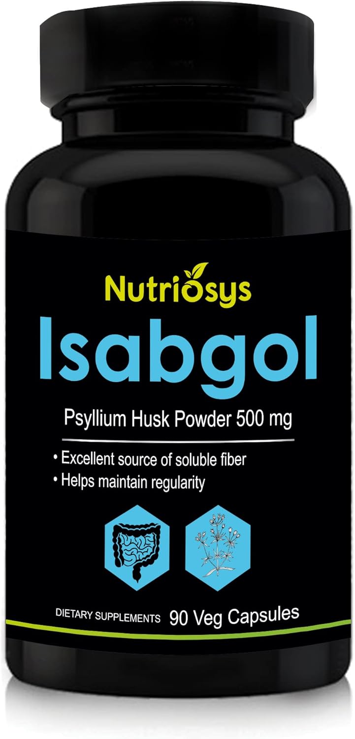 Nutriosys Isabgol Psyllium Husk 500mg Supplement - 90 Veg Capsules, High-Quality Soluble Fiber Source
