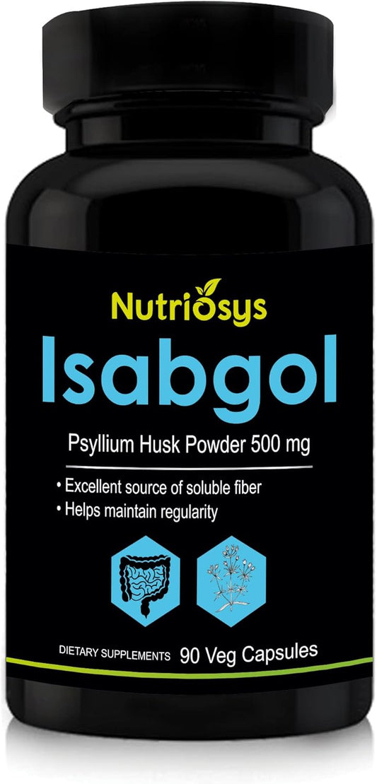 Nutriosys Isabgol Psyllium Husk 500mg Supplement - 90 Veg Capsules, High-Quality Soluble Fiber Source