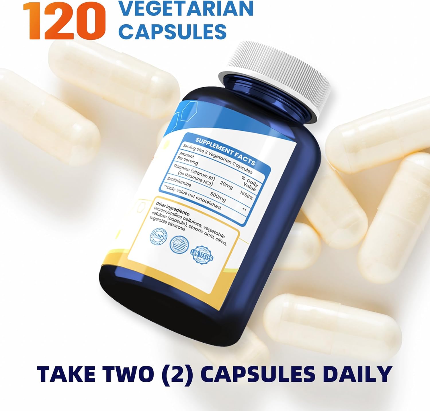 Nutriselect Benfotiamine 500MG Vitamin B1 Capsules - 120 Count, Non-GMO, Vegan, Gluten Free