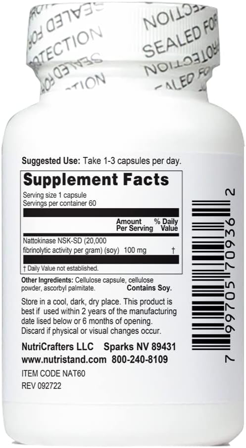 NutriStand Nattokinase 2,000 Units Capsules - Cardiovascular Superfood, Made in USA with NSK-SD Nattokinase - Original Japanese Brand