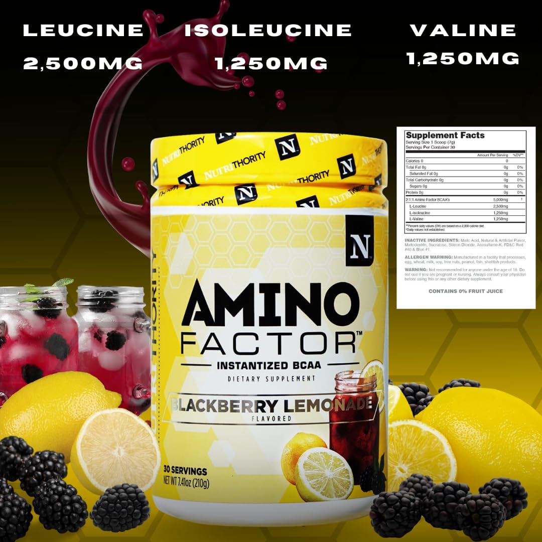 Nutrithority Amino Factor Hawaiian Tango BCAAs - 30 Servings, Sugar-Free Intra & Post-Workout Drink for Muscle Recovery & Hydration