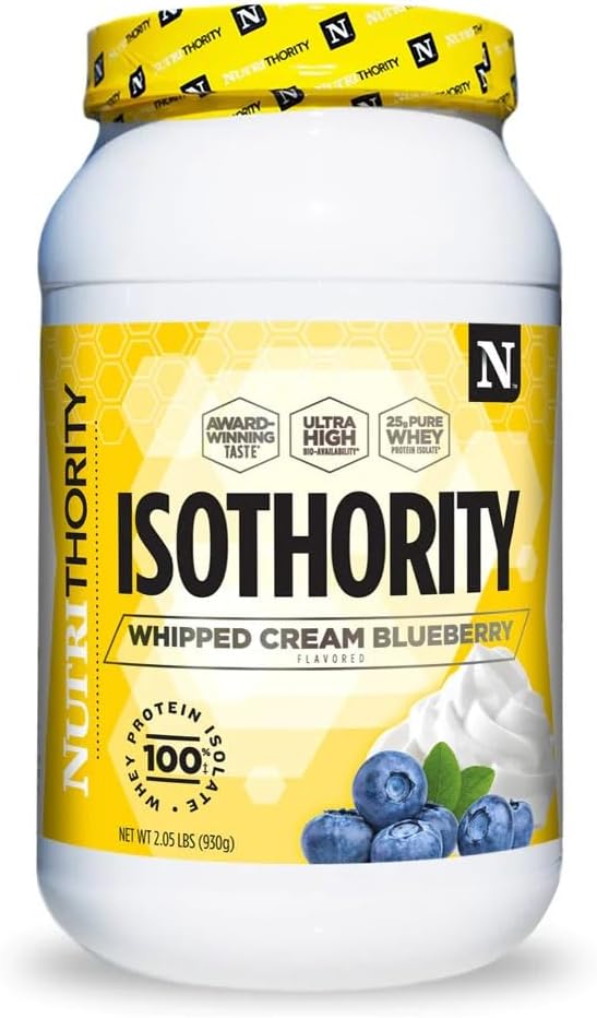 Nutrithority Isothority Whey Protein Isolate, Whipped Cream Blueberry, 2 lb - High Absorption BCAA Powder, 25g Protein, Low Carb - Muscle Building & Recovery Accelerator