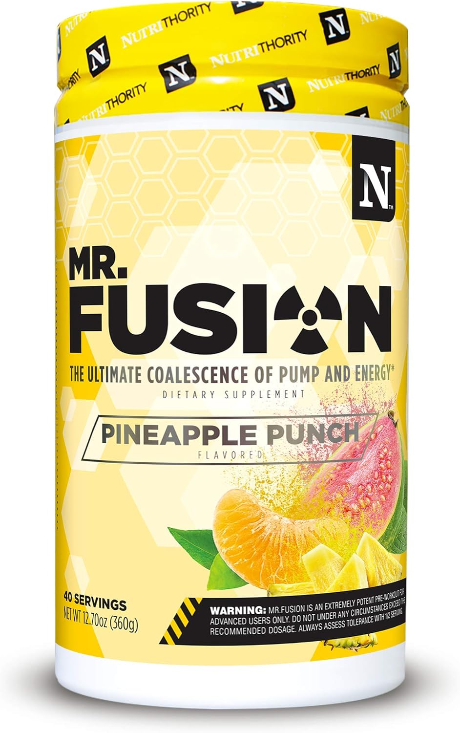 Nutrithority Mr.Fusion Pineapple Punch Pre Workout Supplement - 40 Servings, Energy Powder for Strength & Gains, Nitric Oxide Booster for Intense Focus & Pumps with No Crash