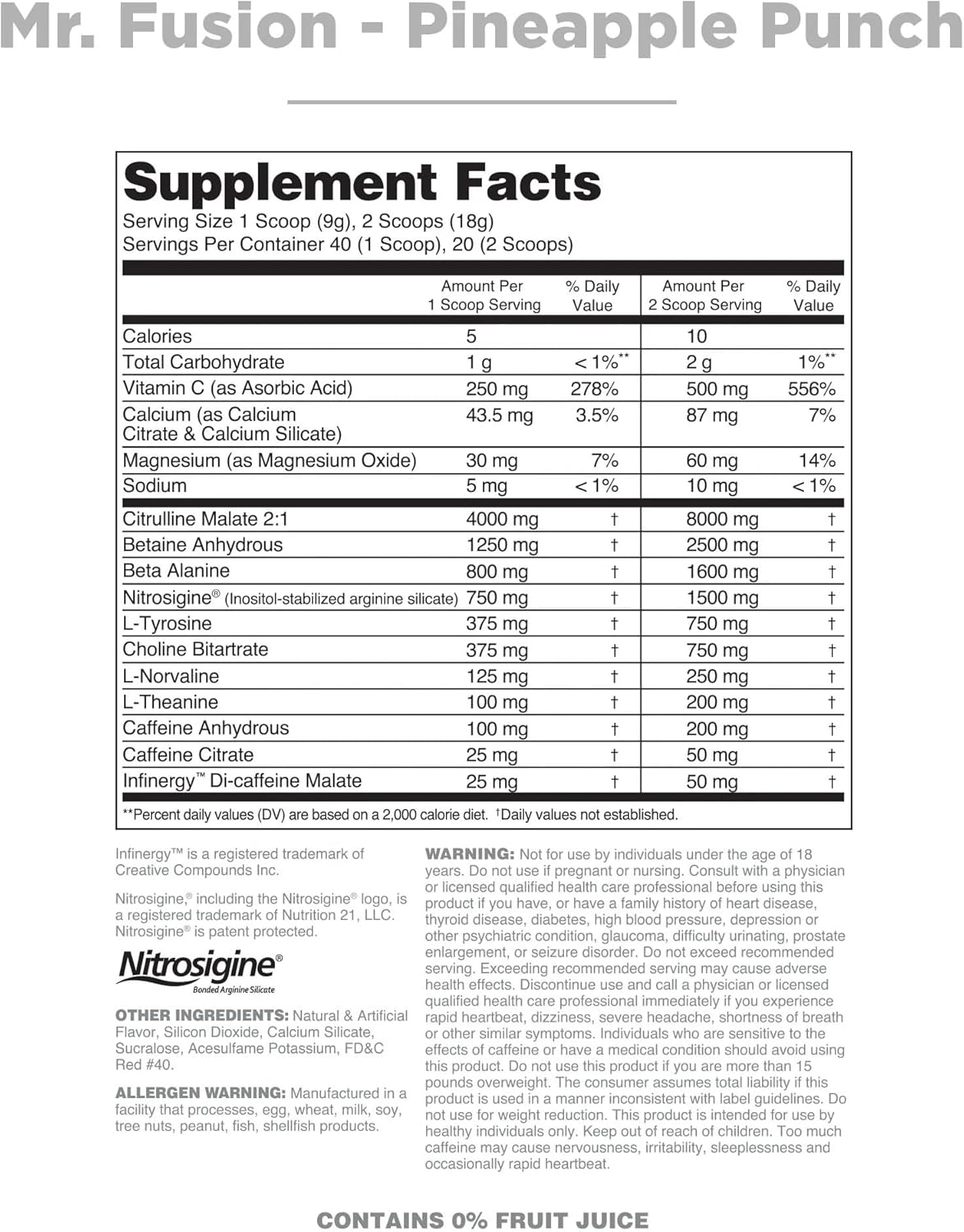 Nutrithority Mr.Fusion Pineapple Punch Pre Workout Supplement - 40 Servings, Energy Powder for Strength & Gains, Nitric Oxide Booster for Intense Focus & Pumps with No Crash