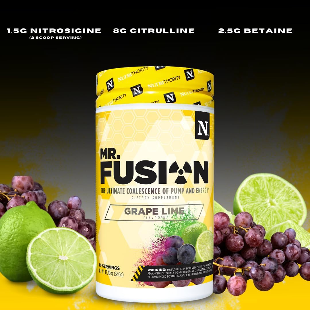 Nutrithority Mr.Fusion Pineapple Punch Pre Workout Supplement - 40 Servings, Energy Powder for Strength & Gains, Nitric Oxide Booster for Intense Focus & Pumps with No Crash