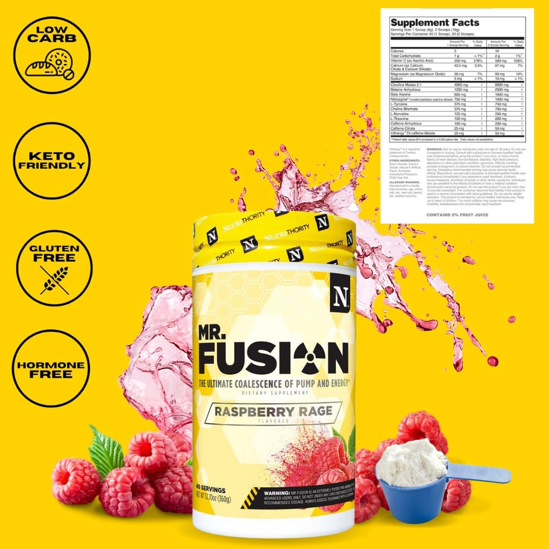 Nutrithority Mr.Fusion Pineapple Punch Pre Workout Supplement - 40 Servings, Energy Powder for Strength & Gains, Nitric Oxide Booster for Intense Focus & Pumps with No Crash