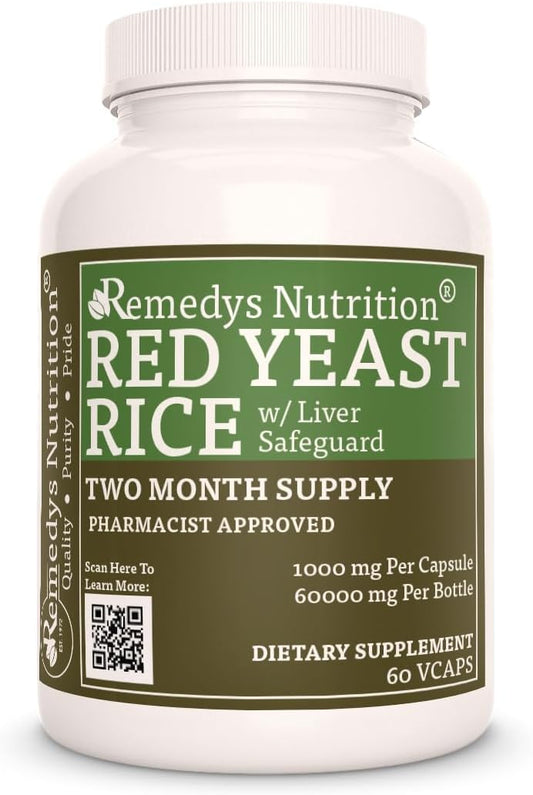 Nutrition Red Yeast Rice with Liver Support | 1,000mg, 60 Vegan Capsules Herbal Supplement | Non-GMO, Gluten-Free, Dairy-Free