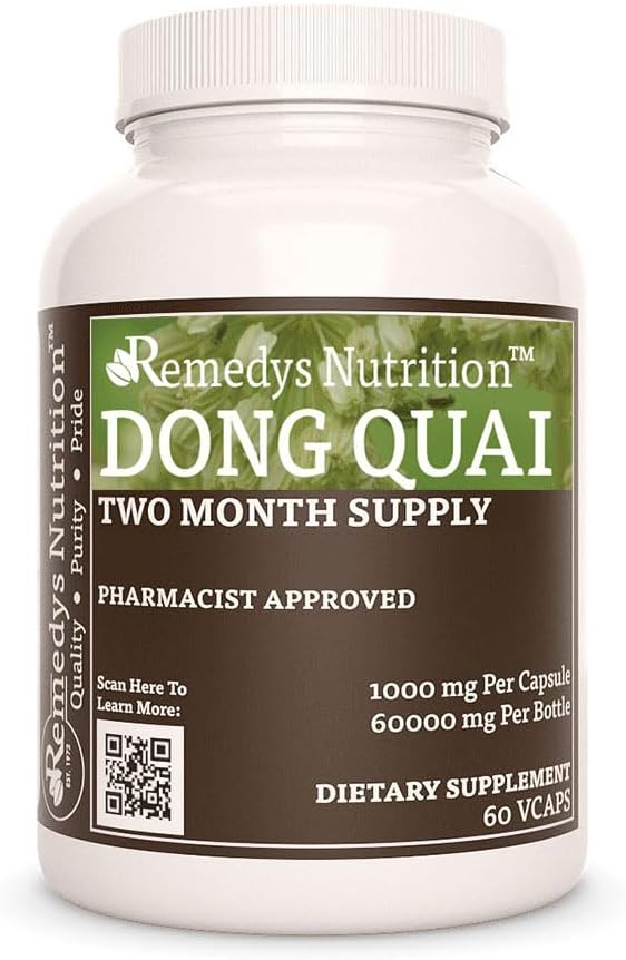 Nutrition Remedy Dong Quai Capsules - 1,000mg | 60 Vegan Herbal Supplements | Two Month Supply | Non-GMO, Gluten-Free, Dairy-Free