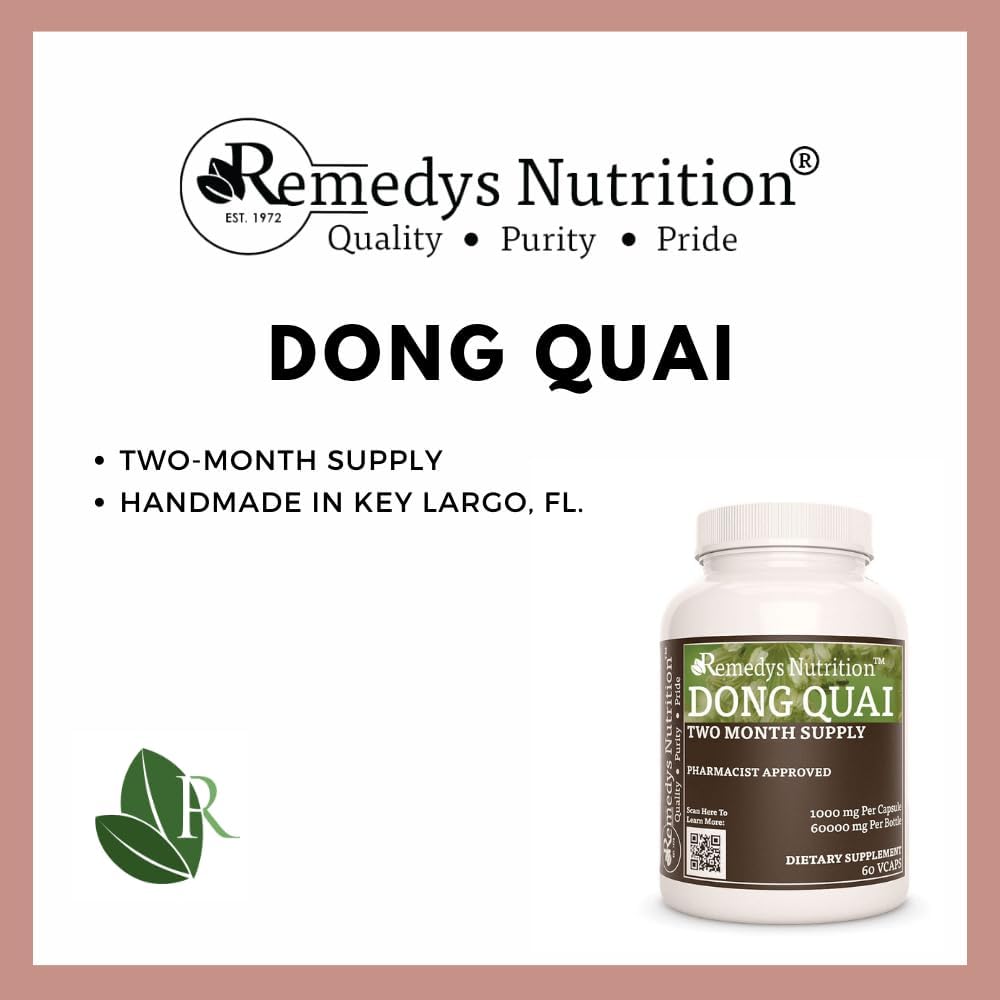 Nutrition Remedy Dong Quai Capsules - 1,000mg | 60 Vegan Herbal Supplements | Two Month Supply | Non-GMO, Gluten-Free, Dairy-Free