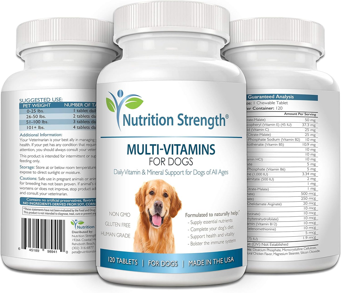 Nutrition Strength Dog Multivitamins: Daily Vitamin & Mineral Support, 120 Chewable Tablets, Immune Health Boost