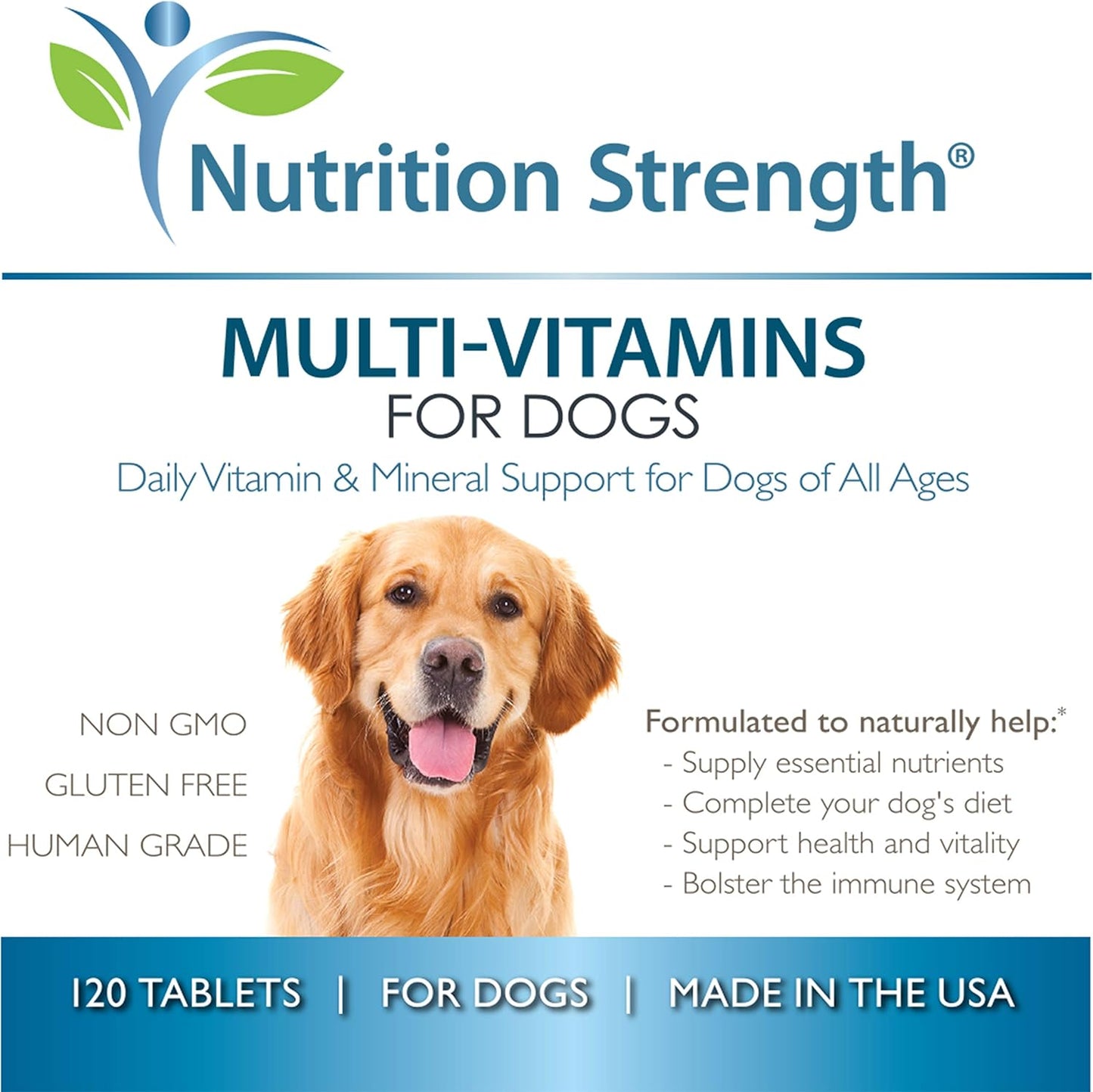 Nutrition Strength Dog Multivitamins: Daily Vitamin & Mineral Support, 120 Chewable Tablets, Immune Health Boost