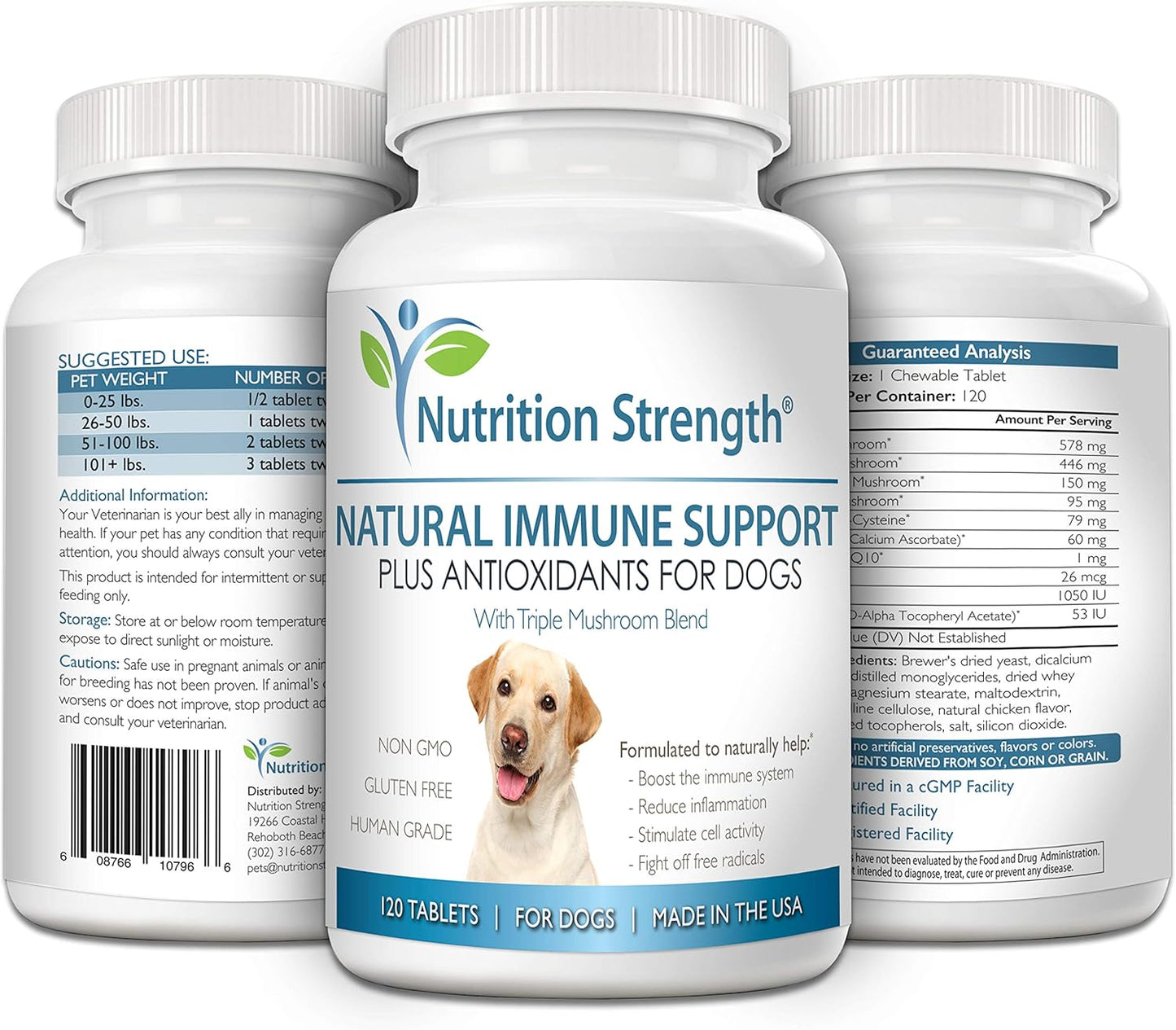Nutrition Strength Immune Support & Antioxidant Mushrooms for Dogs with Coenzyme Q10 - 120 Chewable Tablets